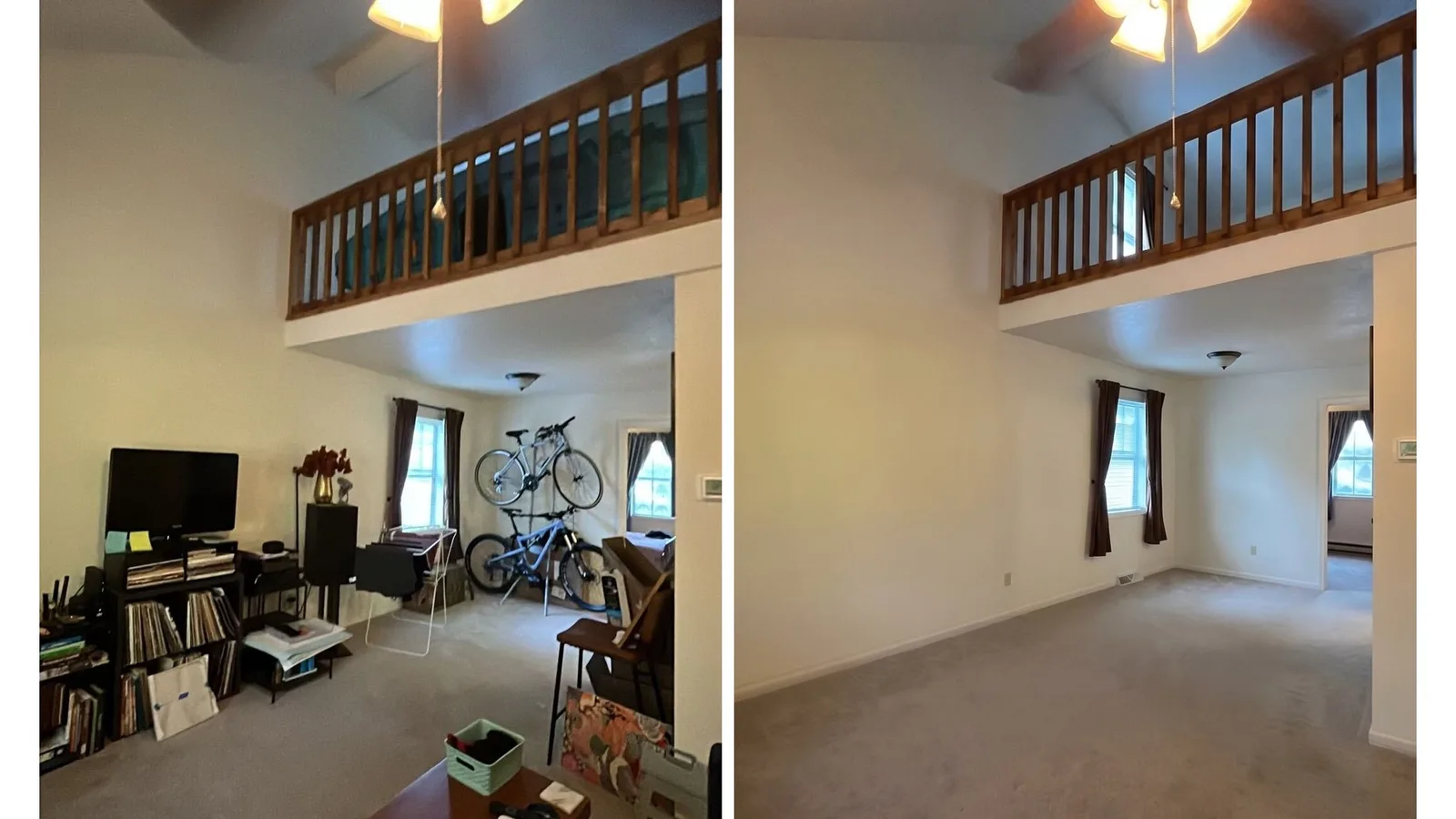 An occupied living room before and after one item-removal pass